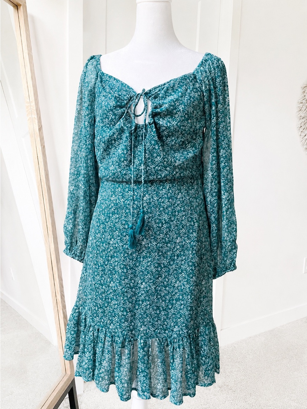 Ranna Gill Anthropologie Blishen Dress Teal Floral with Cut Out